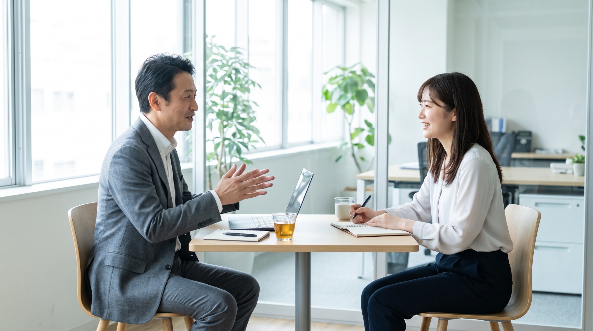 1on1ミーティングで若手社員と対話する上司